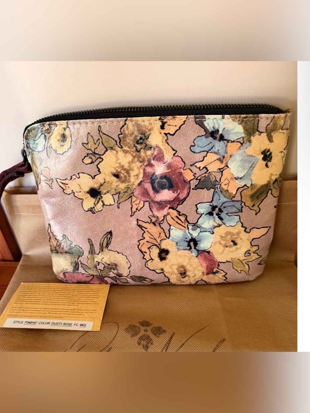 Patricia Nash Dusty Rose Floral Leather Wristlet